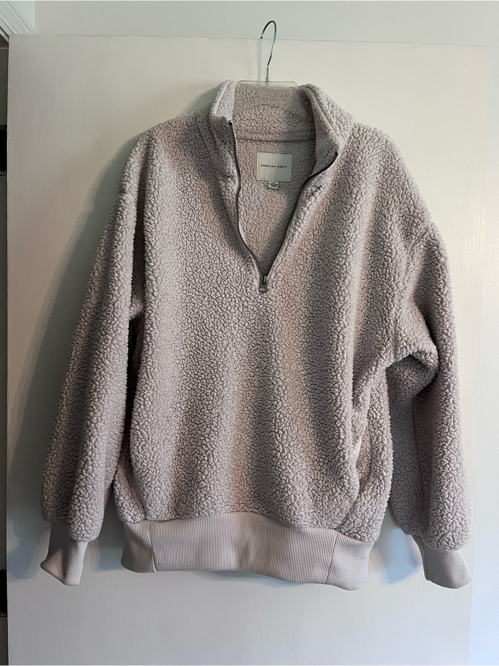American Eagle Light Gray Sherpa Quarter-Zip Pullover